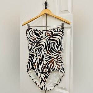 NEW Anne Cole Bandeau Keyhole Shirred One-piece Swimsuit Size 14